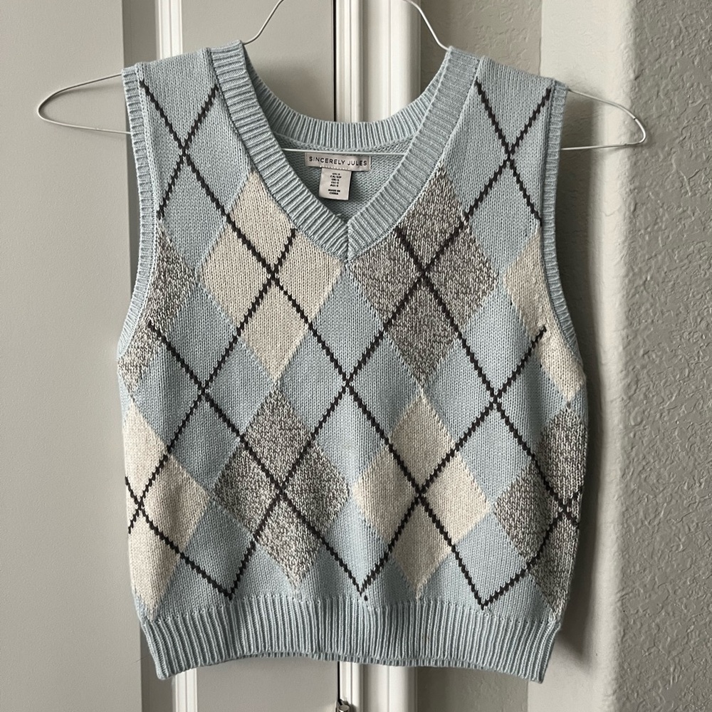 argyle baby blue sweater vest